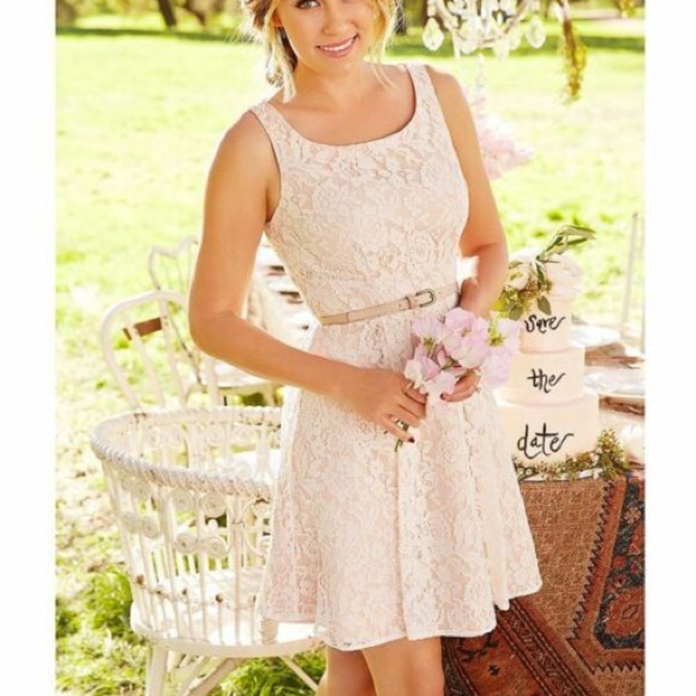 LC Lauren Conrad Gardenia White Beige Lace Dress